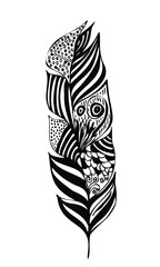 figure of feather handwritten in black and white with ornament