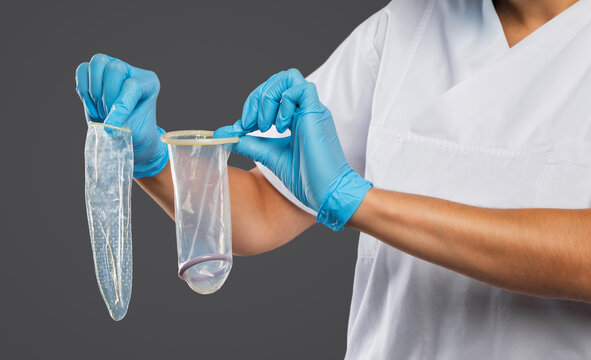The doctor sex therapist talks about the methods of contraception. Male and female condom.