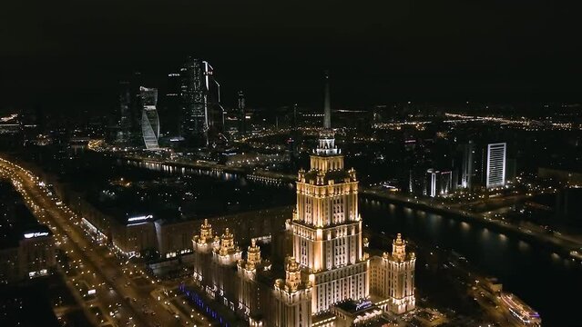 Aerial view of Moscow at night