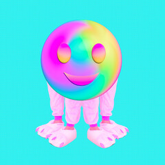 Contemporary digital collage art. Funny smiley character. .Positive, emotions, promotion of social networks concept