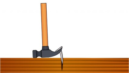 Claw hammer use animation. Remove the stuck nail with hammer. Unscrew nails from wood board. Science. Physics. Lever, leverage type, moment, force power. Furniture plumbing, home repair footage video - Powered by Adobe