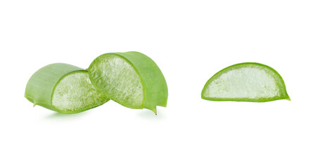 Aloe leaves, cut, isolated on a white background.