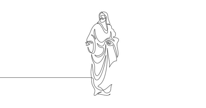 Animation of an image drawn with a continuous line. Jesus Christ.