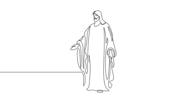Animation of an image drawn with a continuous line. Jesus Christ.