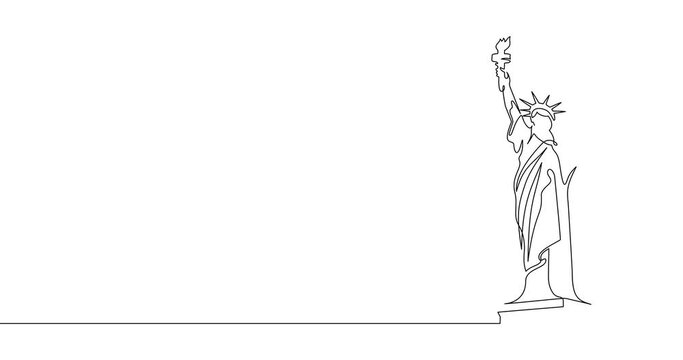 Animation of an image drawn with a continuous line. Statue of Liberty.
