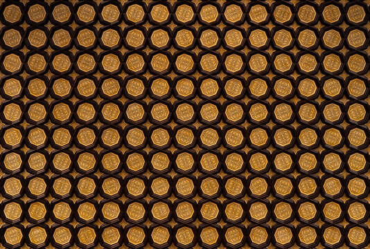 yellow orthogonal figures and a symmetrical brown frame