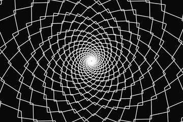 Abstract wireframe tunnel. The white rotate line on the black background. Vector illustration.