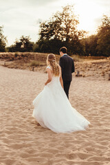 Fototapeta na wymiar bride and groom on the beach