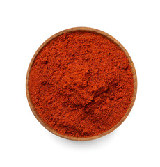 Bowl of paprika powder isolated on white background