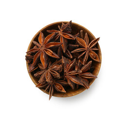 Bowl of anise stars isolated on white background