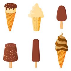 Ice cream.Sweet summer dessert.Vector illustration.A set of ice cream with different flavors, textures and fillers.