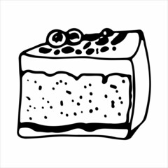 Art & IllustrationA hand-drawn illustration in the style of a doodle. Sweet dessert berry cake . Linear Vector Illustration. It can be used as a logo, sticker, menu, coloring book, etc.