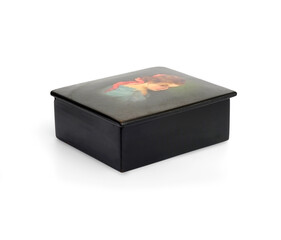 Black wooden box isolated on a white background