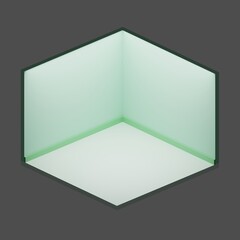 Green empty room Isometric low poly 3d rendering.