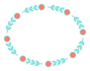 Horizontal frame of cartoon flowers Floral decorative frame Vector illustration Design element Copy space Vector illustration Isolated on white background