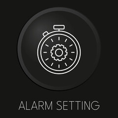 Alarm setting vector line icon on 3D button isolated on black background. Premium Vector.