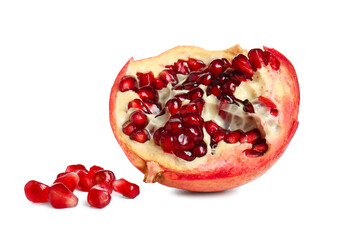 Half of tasty pomegranate on white background