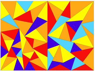 Grafika wektorowa przedstawiająca teksturę z utworzoną z wielokolorowych trójkątów posiadających różne kształty i wymiary.