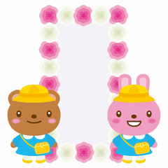 Fototapeta premium 紅白の看板とクマとウサギ スモック
