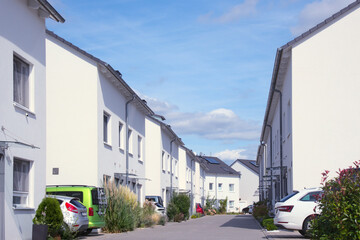 road with newly built semi detached housing 