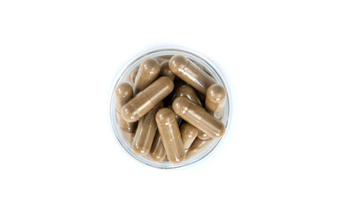 Supplements and vitamins isolate on white background. Selective focus.