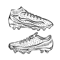 Vector football boots on a white background, hand drawing, outline.