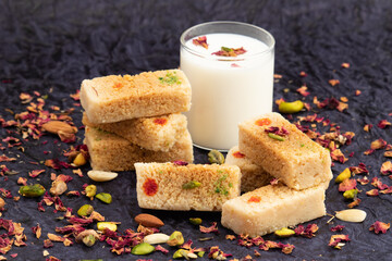 Milkcake Kalakand Burfi Or Alwar Ka Mawa Barfi Mithai Is Made Of Khoya Mawa Malai Badam Khoa Ghee Mava Badaam Kaju Pista Is Enjoyed On Deepawali, Dussehra, Navaratri, Rakshabandhan, Rakhi Janmasthami