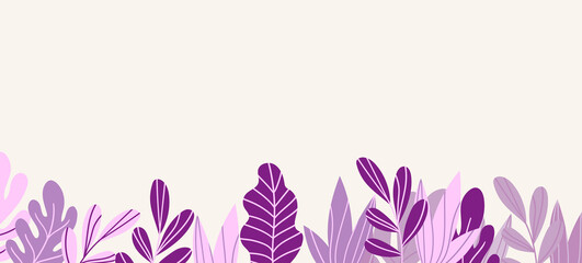 Floral web banner with drawn color exotic leaves. Nature concept design. Modern floral compositions with summer branches. Vector illustration on the theme of ecology, natura, environment
