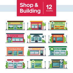 Set of different shop building icons Vector