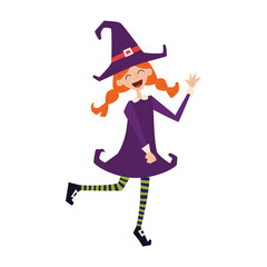 Isolated happy girl with a witch costume Vector