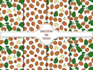A set of seamless patterns with kiwi. Vector graphics, 1000x1000.