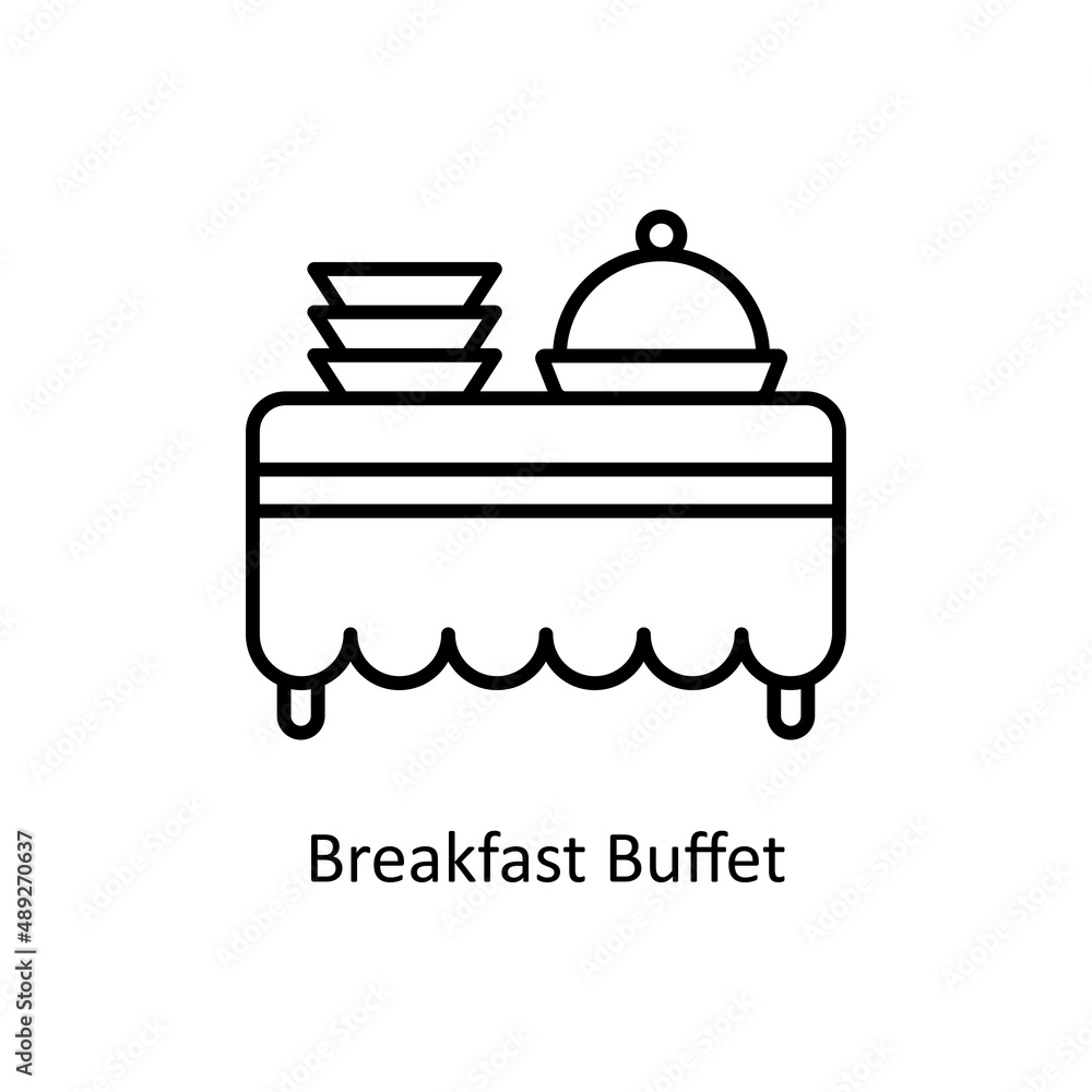 Poster breakfast buffet vector outline icon for web isolated on white background eps 10 file
