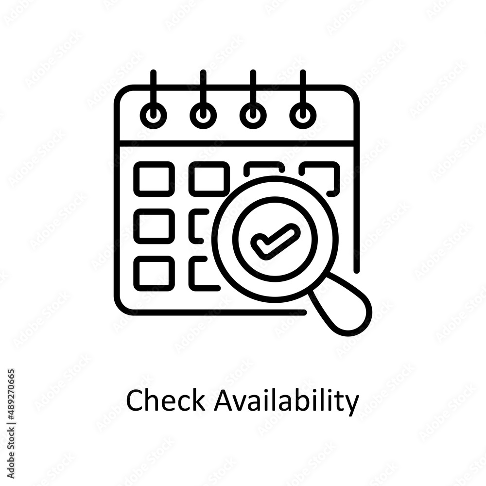 Poster check availability vector outline icon for web isolated on white background eps 10 file