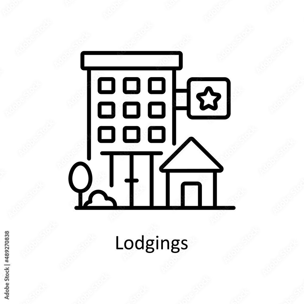 Poster lodgings vector outline icon for web isolated on white background eps 10 file
