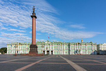 Alexander column and Winter Palace (Hermitage museum) on Palace square, Saint Petersburg, Russia