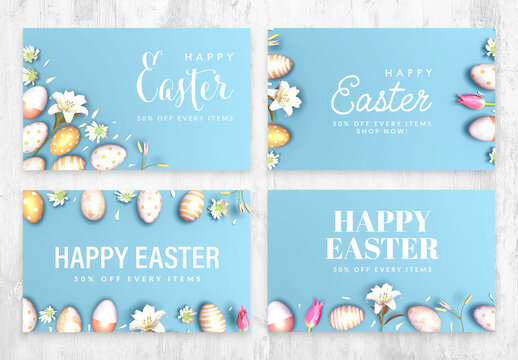 Easter Background Banners Postcards Blue