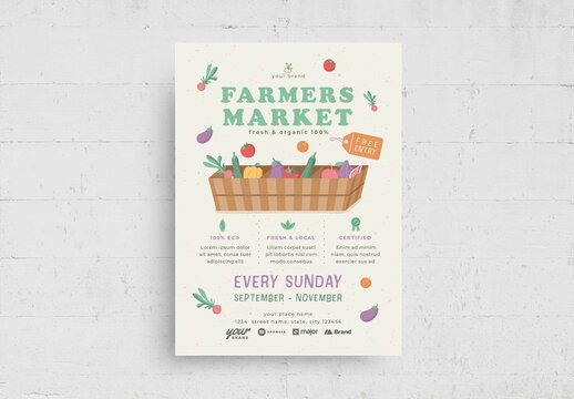 Farmers Market Flyer with Vegetables Basket