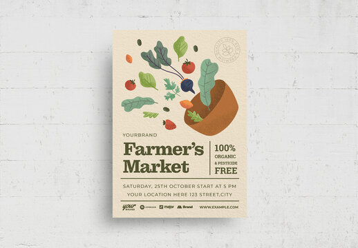 Rustic Farmers Market Vegan Vegetarian Flyer Poster