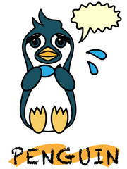 魚を抱えて困っているペンギン　輪郭線あり