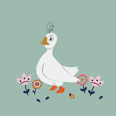white goose with flowers