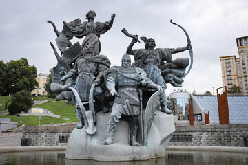 Founders of Kiev Fountain Monument in Maidan Nezalezhnosti in Kiev, Ukraine