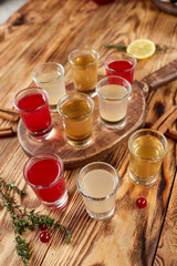berry shots on the wooden background