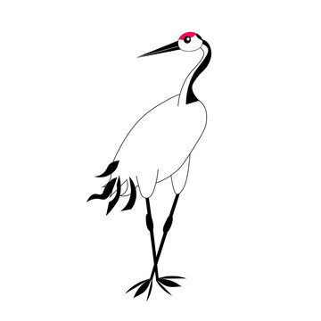 recommend clip art: Japanese crane sketch. Monochrome art design outline monochrome stock vector illustration for web, for print