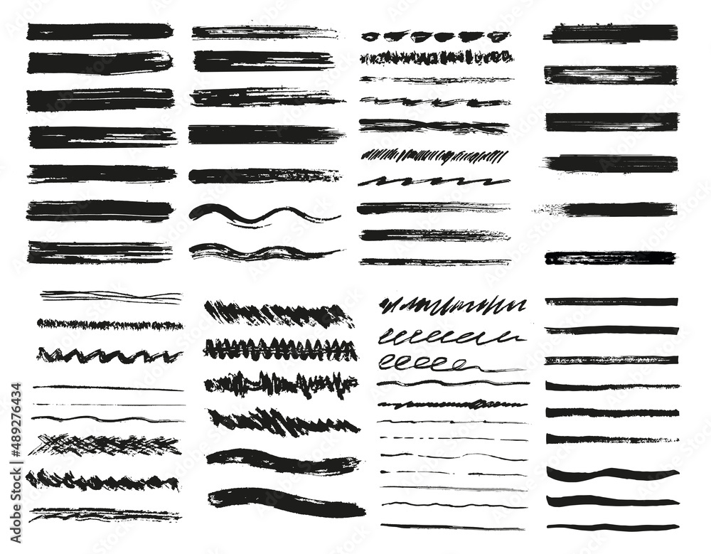 Poster grunge brushes. a set of isolated elements. black rough samples. rough smears and stains. black pain