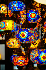Traditional mosaic lamps. Authentic lamps background. Authentic mosaic lamps. Traditional patterns...
