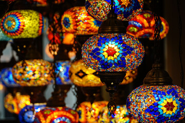 Traditional mosaic lamps. Authentic lamps background. Authentic mosaic lamps. Traditional patterns...