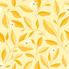 Seamless pattern with leaves and little flowers. Vector elegant floral background.