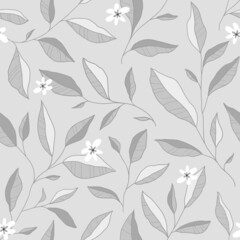 Seamless pattern with leaves and little flowers. Vector elegant floral background.