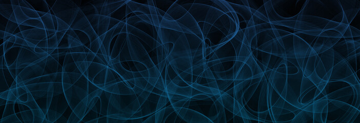 Dark background with electric blue streams of light passing through it. The visually interesting backdrop can be for web design, banners, and ads.