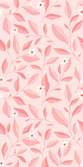 Seamless pattern with leaves and little flowers. Vector elegant floral background.
